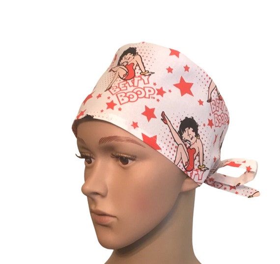 Surgical Scrub Hat Cap Made w Betty Boop Lucky Lady Fabric Nurse Chemo Doctor ER