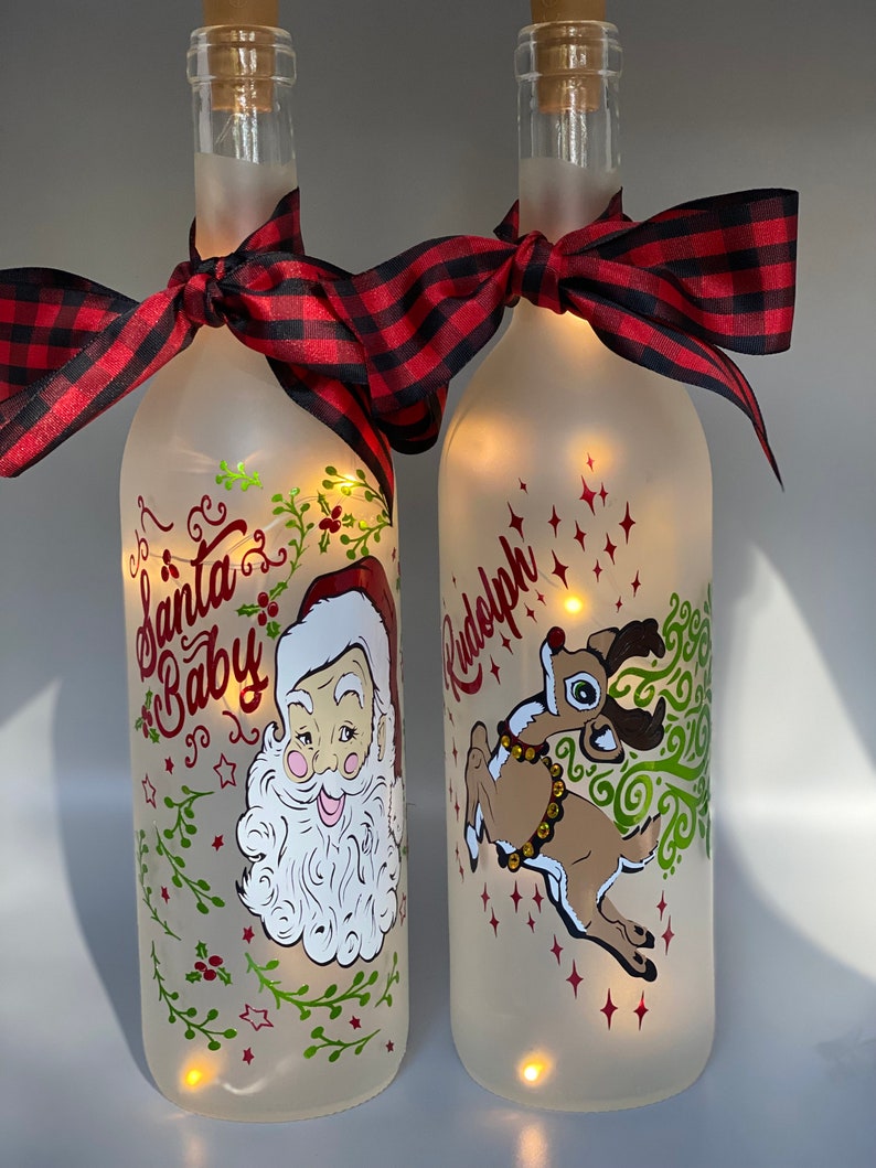 Christmas Frosted Wine Bottles // Christmas Bottle // Wine Etsy