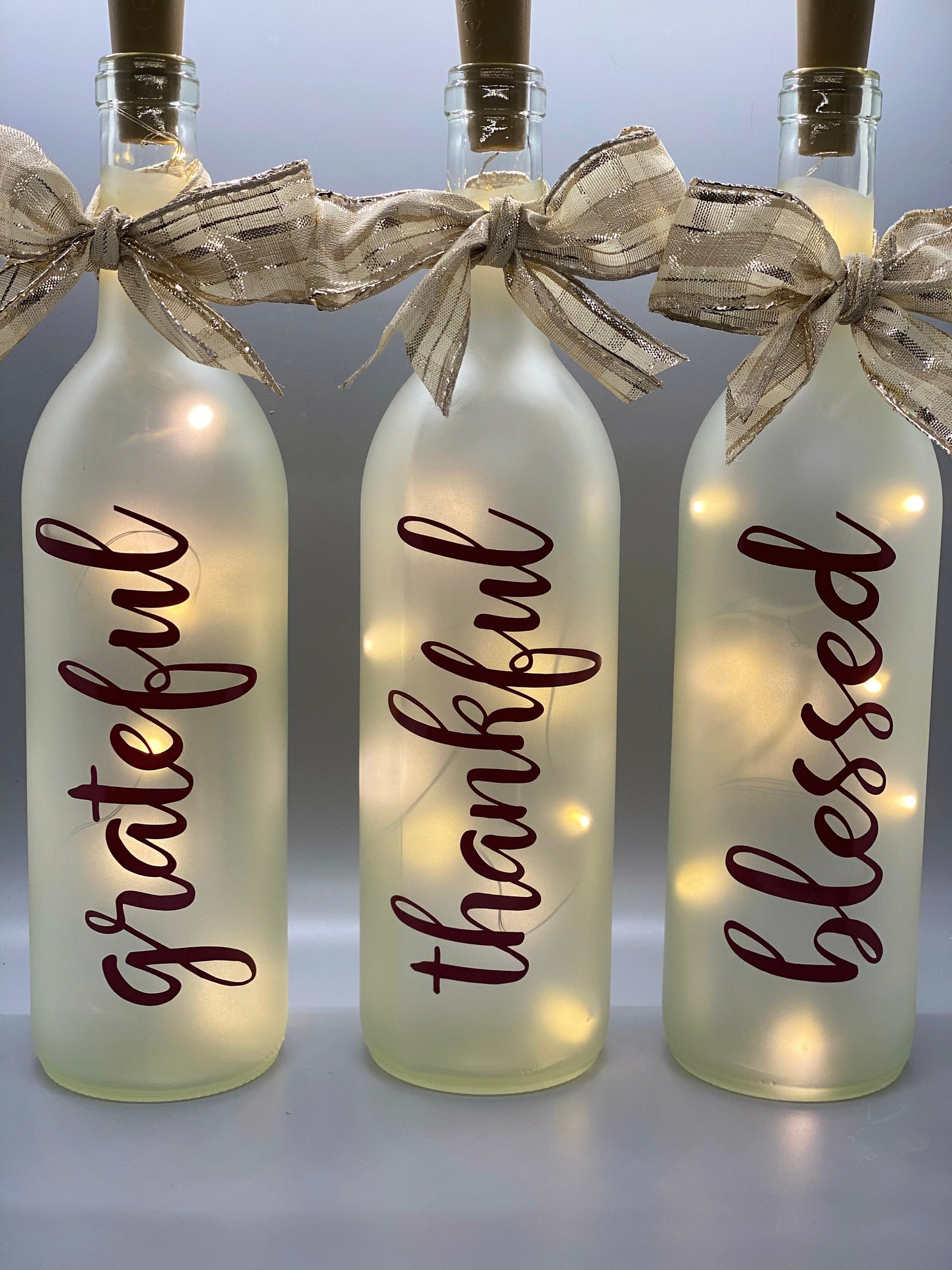 3 Frosted Wine Bottles // Holiday Wine Bottle // Wine Bottle Etsy
