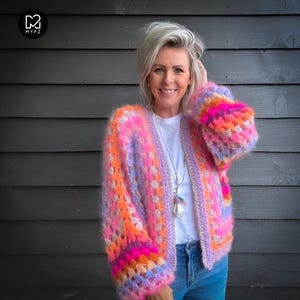 English Crochet pattern Hexagon cardigan Pink Vibes