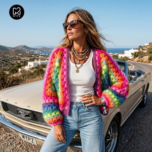 English crochet pattern – MYPZ Hexagon Mohair Cardigan Rainbow