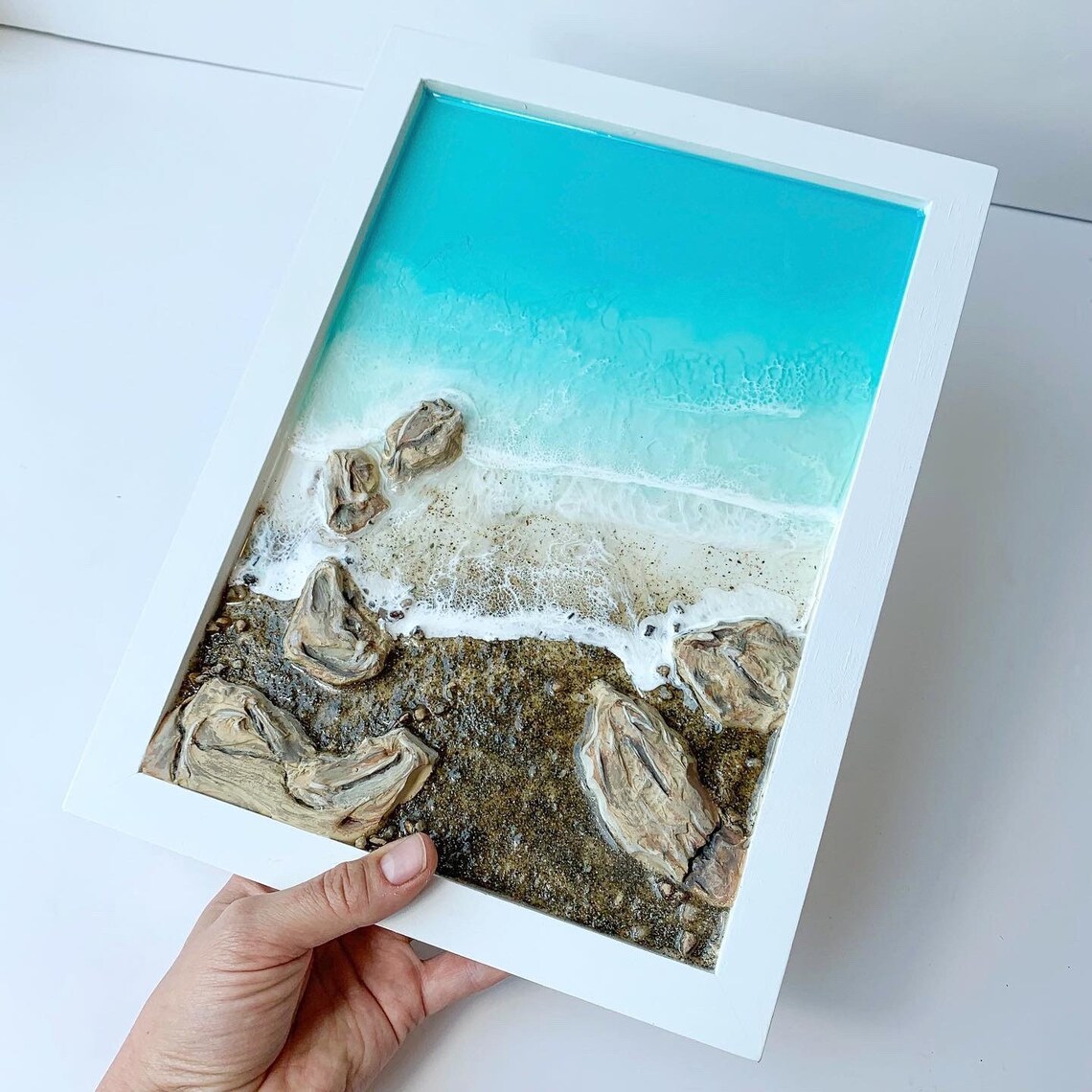 9x12 Framed Resin Wall Art Layered Resin Wave Art Etsy