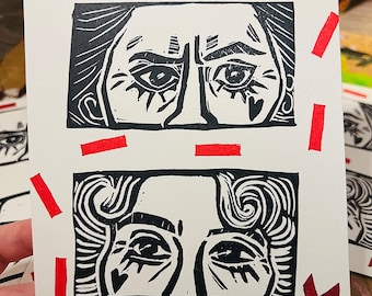Ed and Stede linocut print