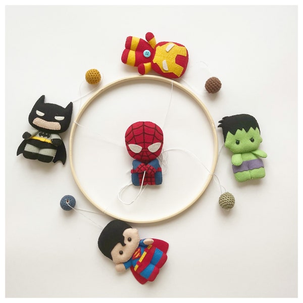 Mobile Superheroes  - baby boy mobile - Baby superheros - nursery  - Marvel DC - baby room Superhero baby shower - Minimalist  - Baby crib