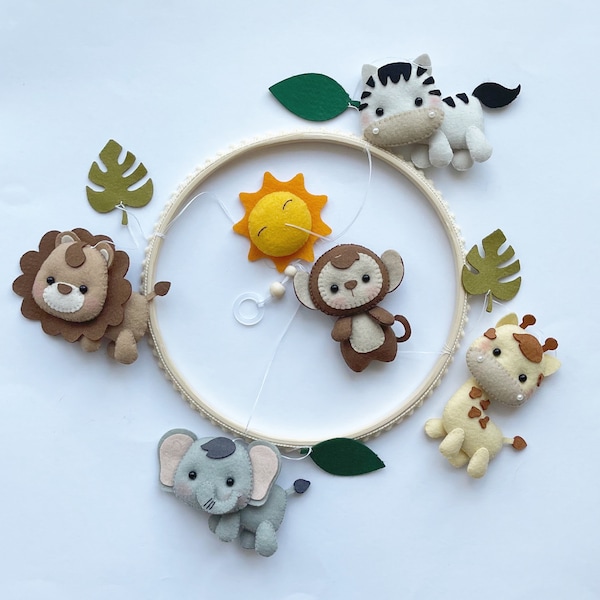 Mobile Baby - Safari - Safari Mobile - BabyMobile - Felt Mobile - Baby Mobile - Felt Mobile - Baby Crib- Baby Bed Elephant Giraffe Zebra Lion