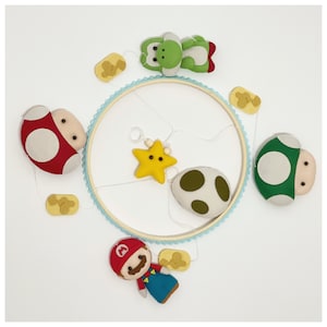 Mario Bros Mobile - Yoshi Mobile - Filz Mobile - Baby Mobile - Felt Mobile - Baby crib - Babybett - Mobile Baby Personalisiert - Super Mario
