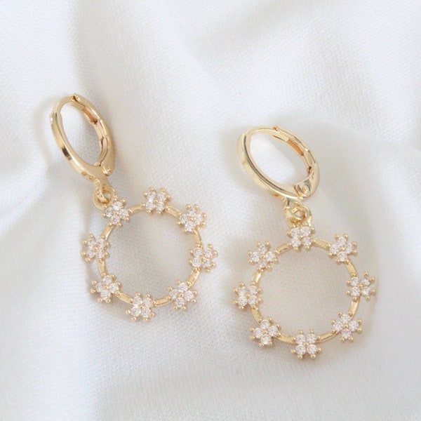 Eternal Huggie Earrings | Round Circle Huggie Earrings | Huggie Earrings with Charm | Huggie Hoop Earrings | Huggie earrings Gold