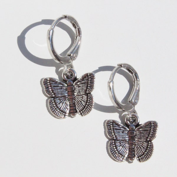 Silver Butterfly Huggies | Silver Butterfly Earrings | Silver Butterfly Huggie Hoops | Huggie Earrings with Charm | Butterfly Hoop Earrings