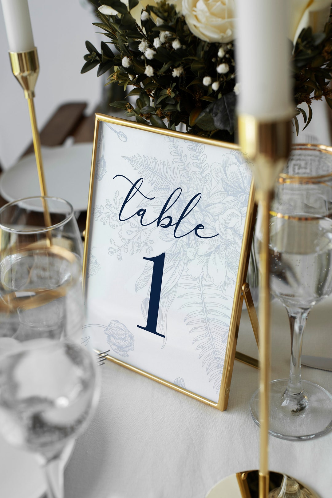 Vintage Floral Wedding Table Number: Navy Blue Printable (digital ...