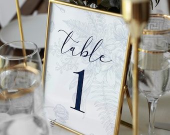 Vintage Floral Table Number, Floral Table Number, Navy Blue Wedding, Wedding Table Number, Navy Table Decor, Printable Digital Template