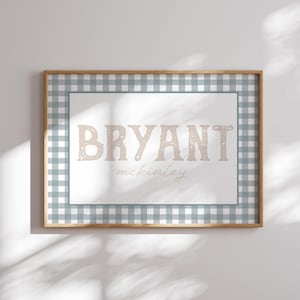 Custom Baby Name Nursery Print: Vintage Gingham Cottage Art (Digital Download)
