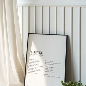 Forever Lyric Poster, Song Lyric Poster, First Dance Song Print, Forever Beach Boys, Wedding Song Print, Simple Wall Art, Wedding Gift Print