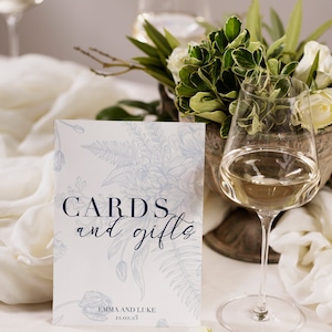 Cards and Gifts Sign, Floral Cards and Gifts Sign, Blue Floral Wedding Sign, Blue Wedding Decor, Cards and Gifts Table, Printable Template