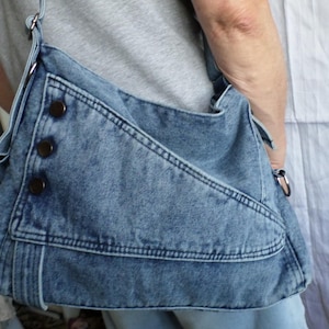 Denim Large Crossbody Bag, Handmade Jeans Bag, Unisex Denim Bag, Boho Denim Shoulder Bag, Unisex Gift