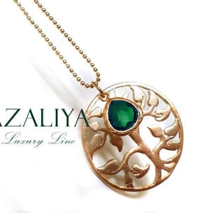 Tree necklace, Green Emerald Necklace, Tree Pendant Necklace, gold tree necklace, floral wedding necklace, bridal necklace, bridesmaid gift