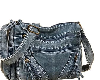 HIGH-END Denim & Leather Pieces Shoulder Bag Artistic Women's