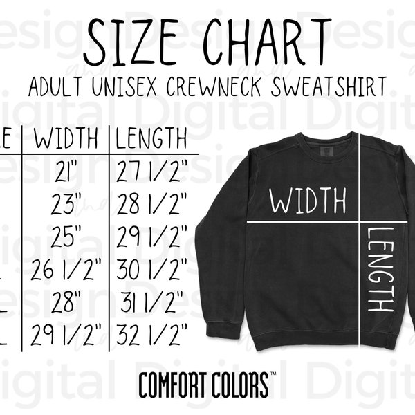 Comfort Colors Sweatshirt Sizing and Color Chart - Etsy Singapore