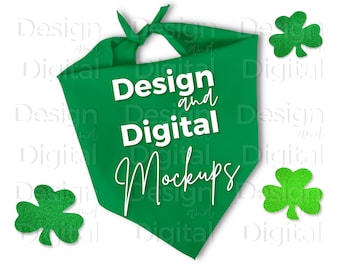 Mockup del giorno di San Patrizio / Mockup di bandana per cani / Mockup di bandana per cani verdi / Mockup di bandana per cani Kelly Green / Mockup di bandana per cani con triangolo verde
