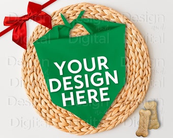 Mockup di Bandana del cane festivo / Mockup di Bandana del cane festivo / Mockup del cane di Natale / Bandana del cane invernale / Mockup di bandana del cane verde