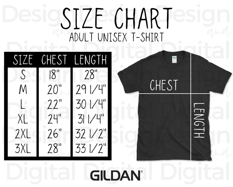 Gildan 64000 Size Chart Gildan Softstyle Shirt Size Chart | Etsy