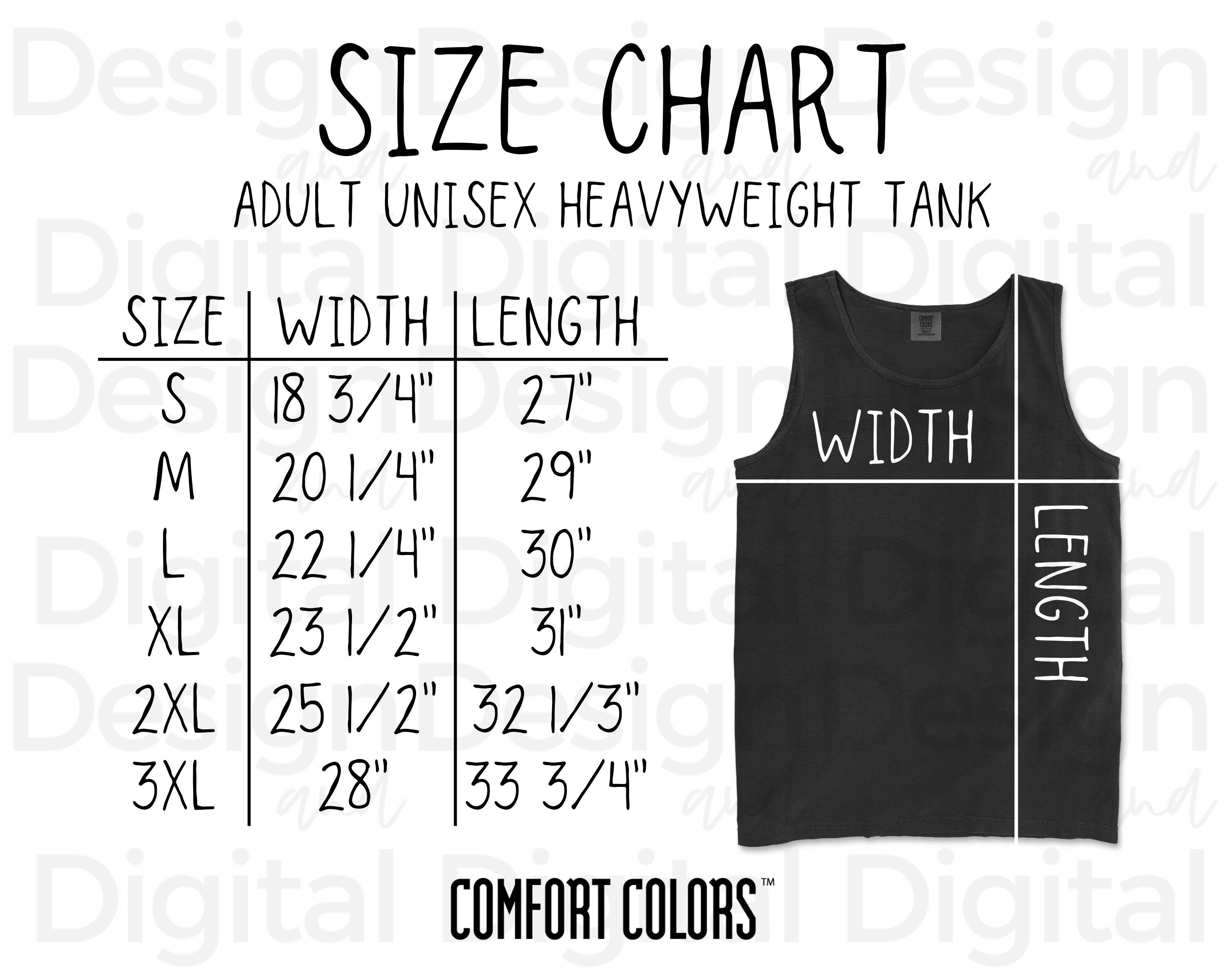 Comfort Colors 9360 Size Chart Adult Unisex Tank Top Comfort - Etsy  Singapore