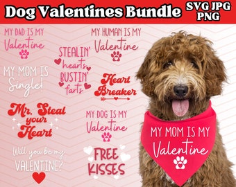 Pacchetto Svg di Valentine Dog Bandana / Valentine SVG / Cute Valentine's Dog SVG / Febbraio Dog Bandana Designs jpg / Funny Dog Files Cutting PNG