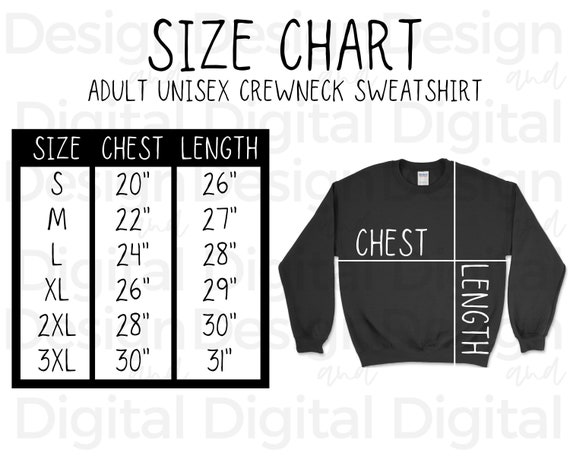 Gildan 18000 Size Chart Gildan Sweatshirt Size Chart | Etsy