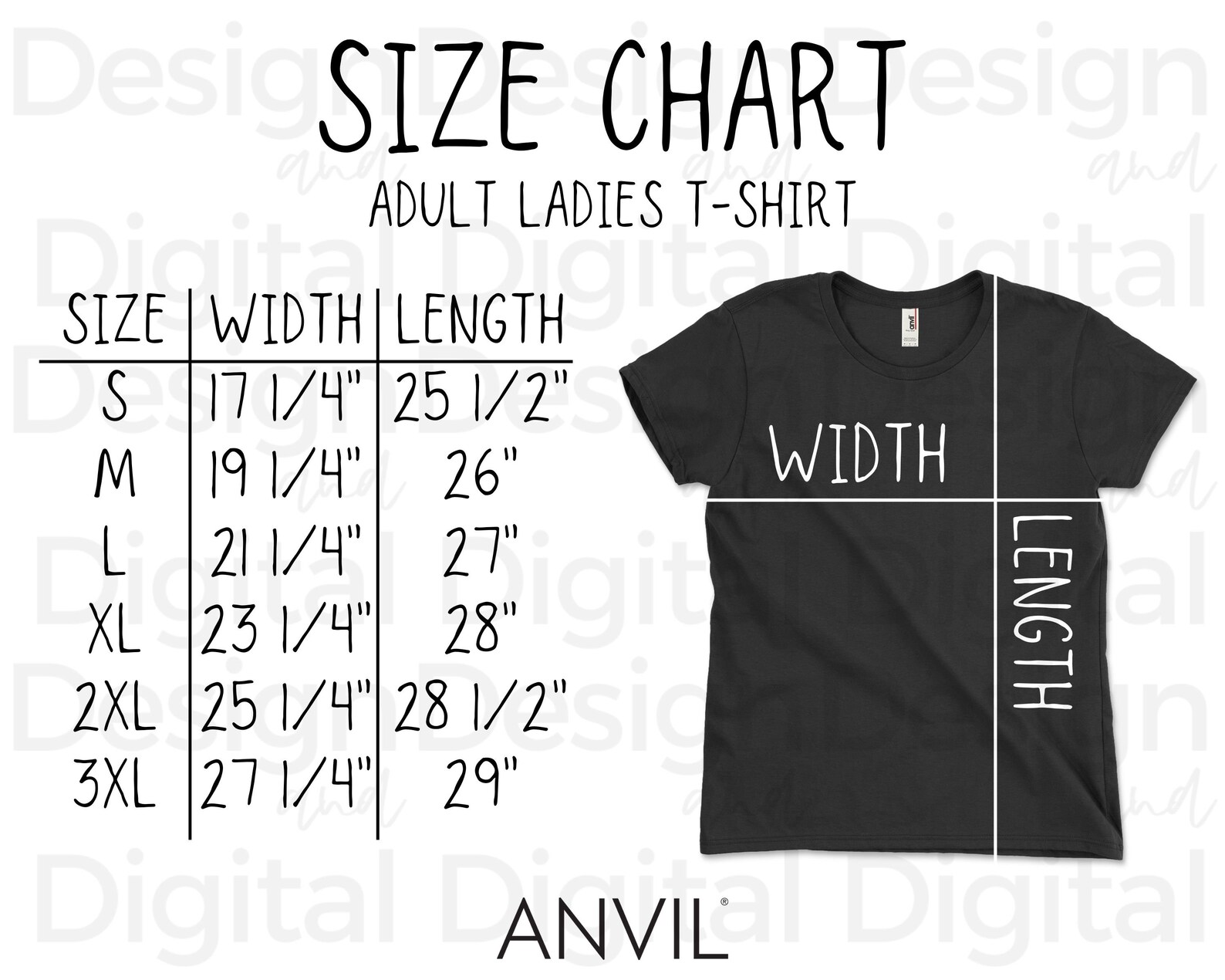 anvil t shirt size chart