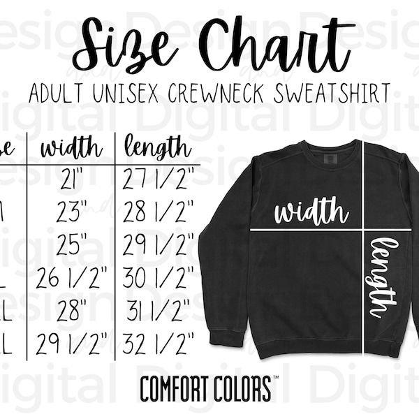 Comfort Colors Sweatshirt Sizing and Color Chart Etsy Denmark