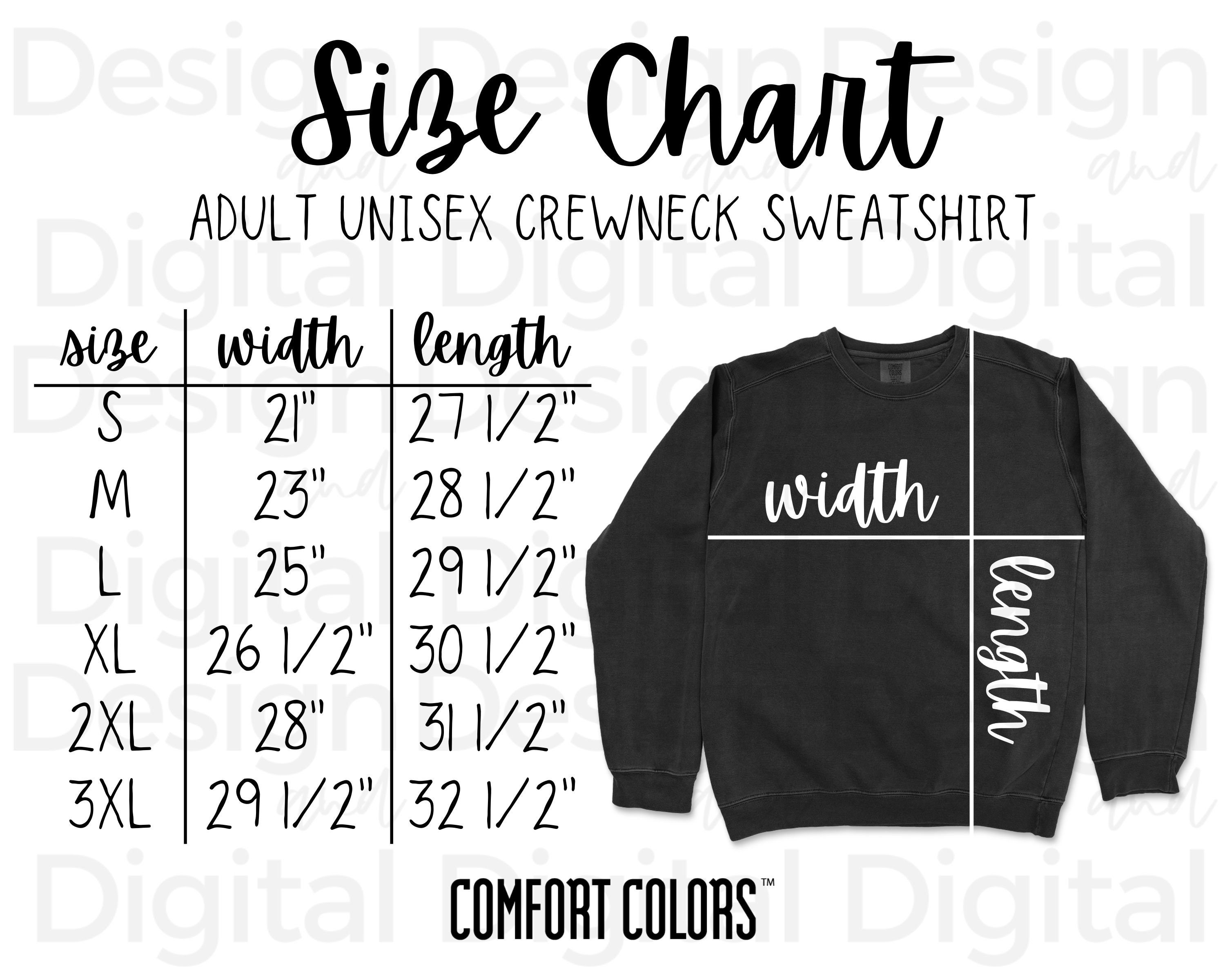 sweatshirt size chart