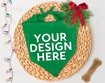 Mockup di Bandana del cane festivo / Mockup di Bandana del cane festivo / Mockup del cane di Natale / Bandana del cane invernale / Bandana del cane verde Mockup di Bandana di Natale
