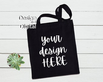 Mockup di borsa di tela nera / Mockup di borsa di tela nera / Mockup di borsa di tela / Mockup di borsa / Mockup di borsa moderna / Mockup di borsa semplice