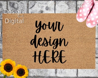 Mockup zerbino primavera / Mockup zerbino in fibra di cocco / Mockup zerbino girasole / Mockup zerbino marrone / Mockup zerbino estate