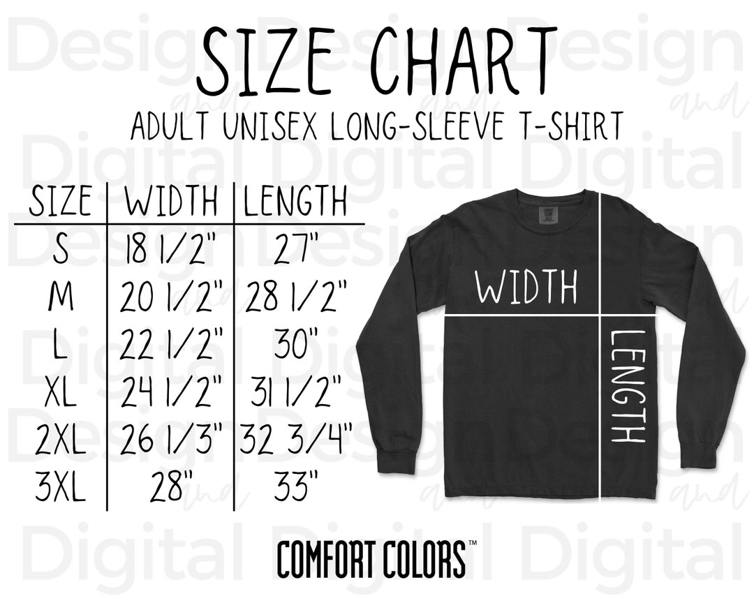 Comfort Colors 6014 Size Chart 6014 Sizes Comfort Colors - Etsy