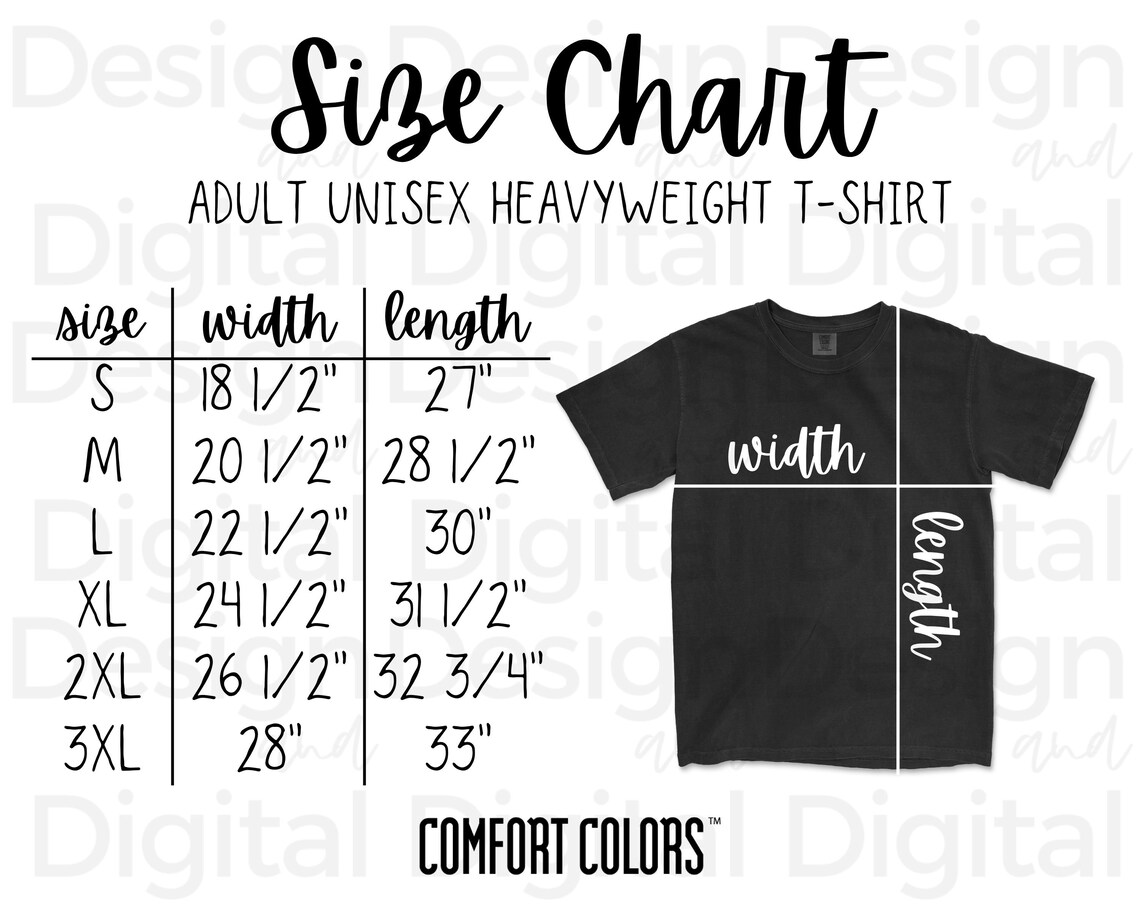 Comfort Colors 1717 Size Chart Adult Unisex Comfort Colors Etsy