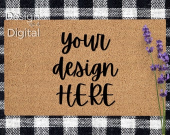 Mockup zerbino porta anteriore / Mockup zerbino in fibra di cocco / Mockup zerbino marrone / Mockup zerbino fattoria / Mockup zerbino primavera