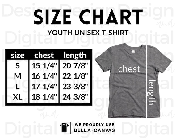 Youth Bella Canvas 3001Y Size Chart Shirt Size Chart Bella | Etsy