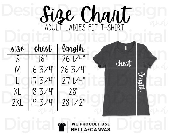 Bella Canvas 6004 Size Chart Ladies Favorite T-shirt Size | Etsy