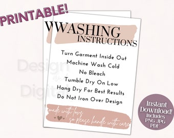 Istruzioni di lavaggio Scheda di cura / Scheda di cura dell'indumento / Scheda di cura stampabile / Scheda di cura della maglietta / Scheda di cura dell'abbigliamento / Scheda di cura PNG