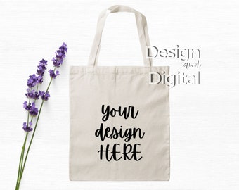 Mockup di tote in tela naturale / Mockup di tote in tela primaverile / Mockup di borsa in tela naturale / Mockup di tote / Mockup di tote per feste nuziali / Tote naturale
