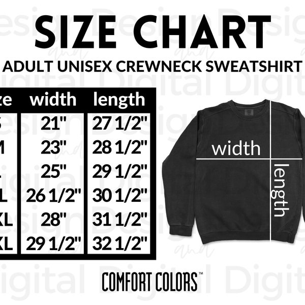 Comfort Colors Sweatshirt Sizing and Color Chart - Etsy Norway