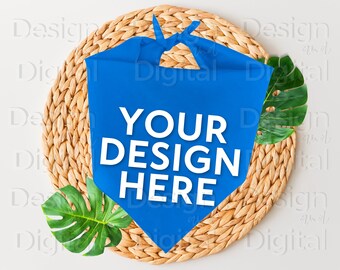 Mockup di bandana per cani / Mockup di bandana per cani blu / Mockup di cane tropicale / Mockup di cane estivo / Mockup di bandana per cani turchese / Mockup di cane estetico