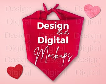 Mockup di bandana per cani di San Valentino / Mockup di bandana per cani / Mockup di bandana per cani rossi / Mockup di cane / Mockup di bandana per cani triangolari / Mockup di San Valentino