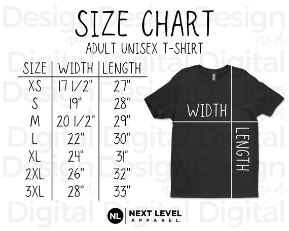 Next Level 3600 Size Chart Next Level 