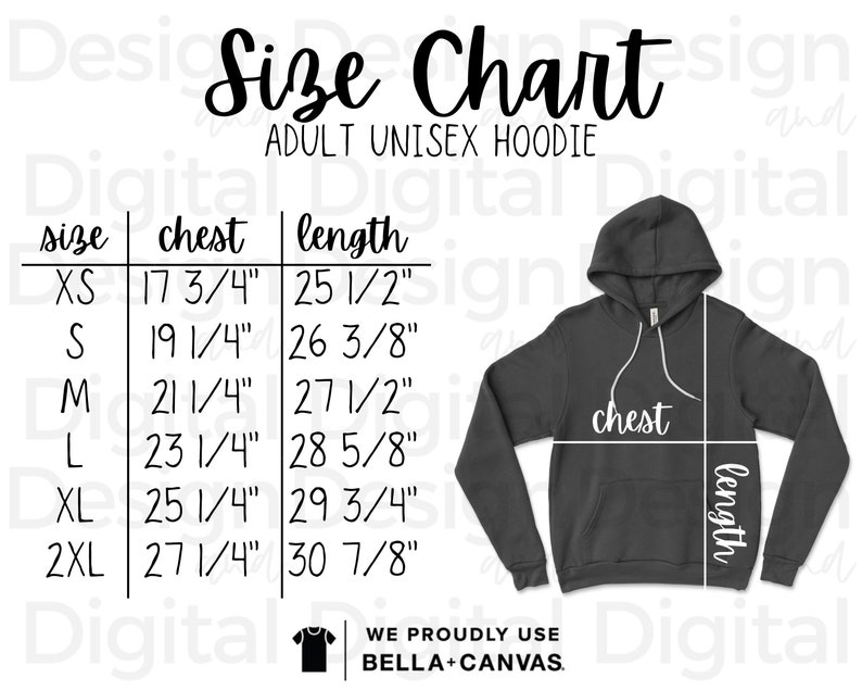 bella canvas sweatshirt size chart