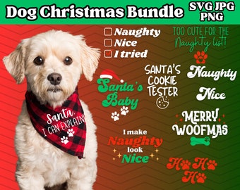 Pacchetto Svg di Bandana per cani di Natale / SVG di Natale / Cane festivo SVG / Disegni di Bandana per cani di Natale jpg / File di Bandana per cani divertenti Taglio PNG