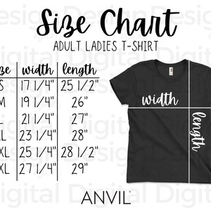 Anvil 880 Size Chart Anvil Lightweight Ladies Shirt Size | Etsy