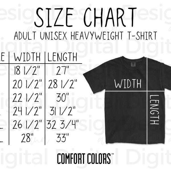 Comfort Colors 1717 Size Chart | Adult Unisex Comfort Colors 1717 Sizing | Comfort Colors Unisex Adult Heavyweight T-Shirt Size Chart