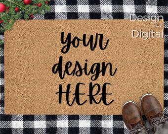 Mockup zerbino in fibra di cocco natalizia / Mockup zerbino natalizio / Mockup zerbino in fibra di cocco / Mockup zerbino in fibra di cocco vuota / Mockup zerbino marrone