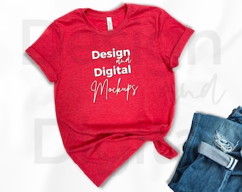 3001 CVC Heather Red Mockup / Flat Lay Bella Canvas Mockup / Bella Canvas T-shirt Mockup / Camicia di San Valentino Mockup / Camicia di Natale Mockup